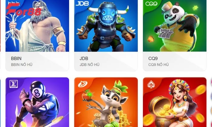 Giao diện sảnh game CQ9 tại For88 thật sự ấn tượng hình gấu trúc