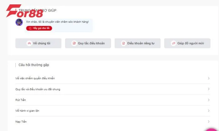 Đăng nhập For88 Liên hệ trung tâm trợ giúp của For88 để được hỗ trợ kịp thời