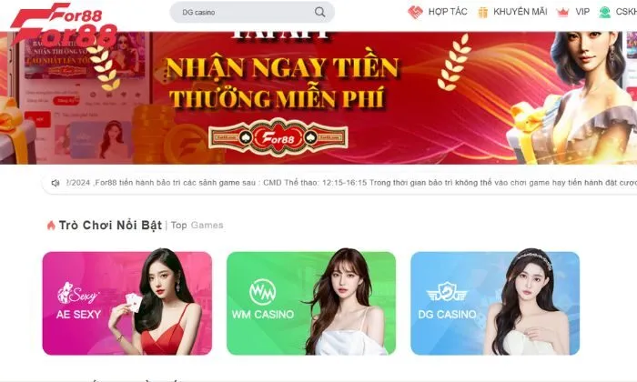 Nhấn vào thanh tìm kiếm và gõ “DG Casino”.