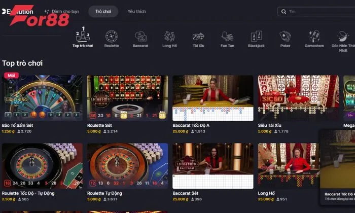 Evolution For88 Sảnh game Evolution Casino For88 sở hữu nhiều ưu điểm nổi bật