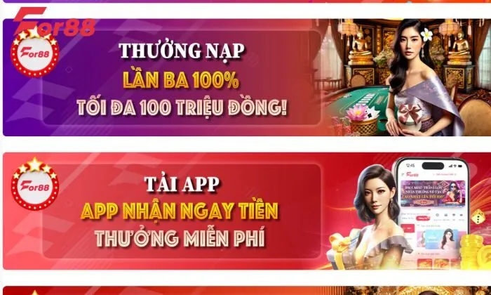 Khuyến mãi For88 cho người mới Thưởng nạp lần ba 100% không giới hạn đẳng cấp nhất tại For88