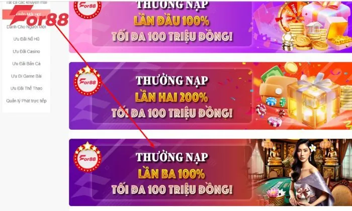 Khuyến mãi For88 thưởng nạp lần ba Các yêu cầu khi tham gia nhận thưởng khuyến mãi nạp lần ba tại For88