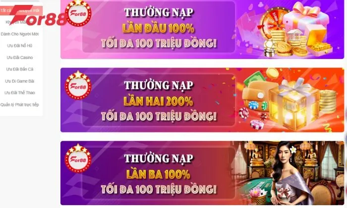 Điều kiện nhận thưởng khuyến mãi lần nạp thứ hai tại For88 chi tiết