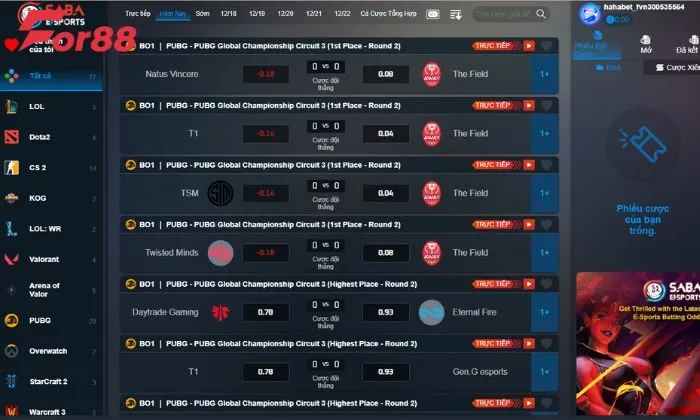 Các loại cược thể thao phổ biến trên SABA Sports For88