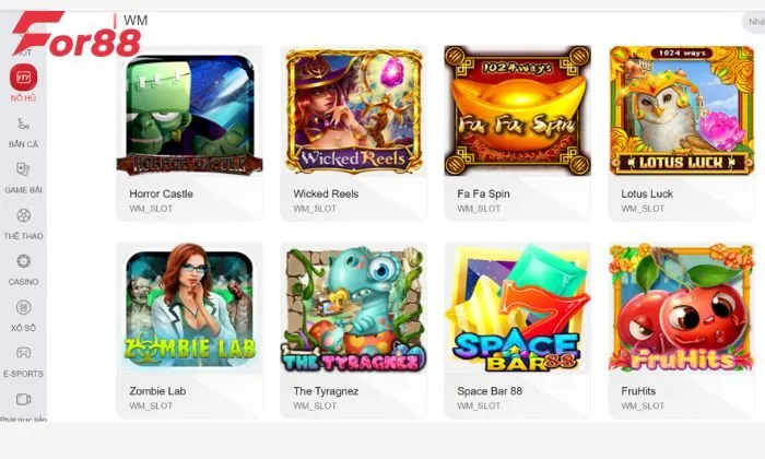WM nổ hũ For88 WM nổ hũ For88 mang đến bộ sưu tập trò chơi đa dạng