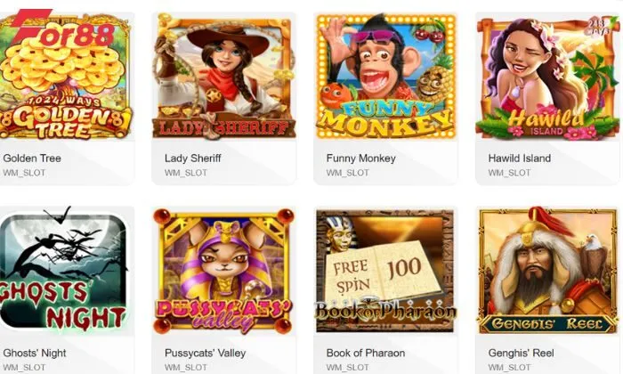 WM nổ hũ For88 Nhấn vào biểu tượng trò chơi mà bạn yêu thích để bắt đầu.